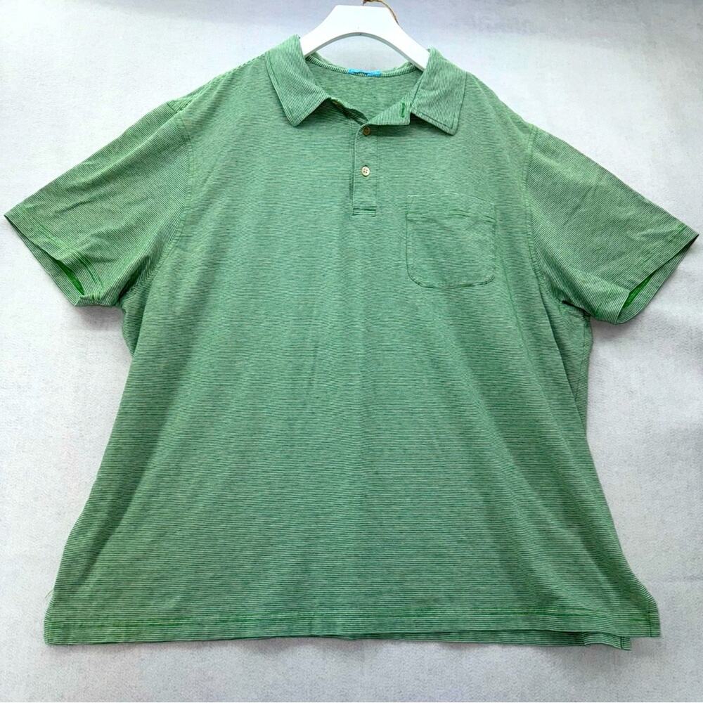 J McLaughlin Men’s Cotton Stretch Short Sleeve Polo Shirt Green White Striped XL